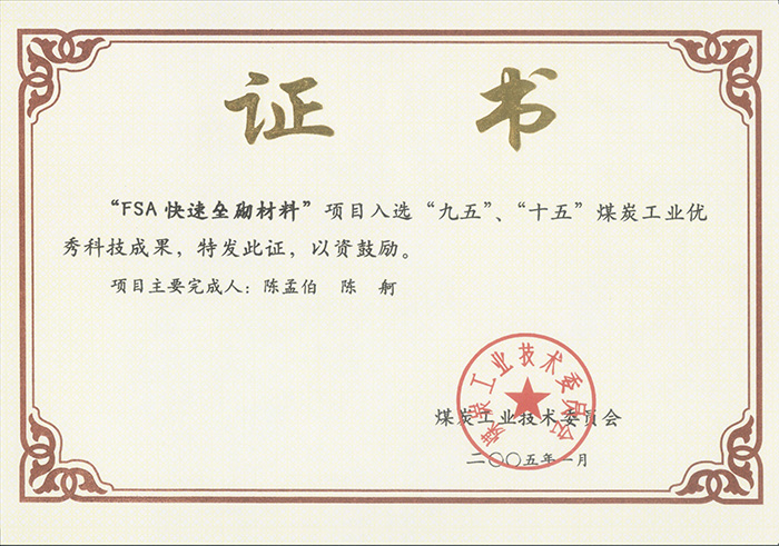 2005年1月FSA快速壘砌材料獲“九五、十五”科技成果獎.jpg